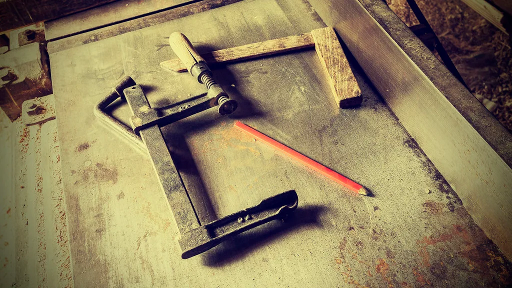 Old traditional carpenters tools retro vintage style