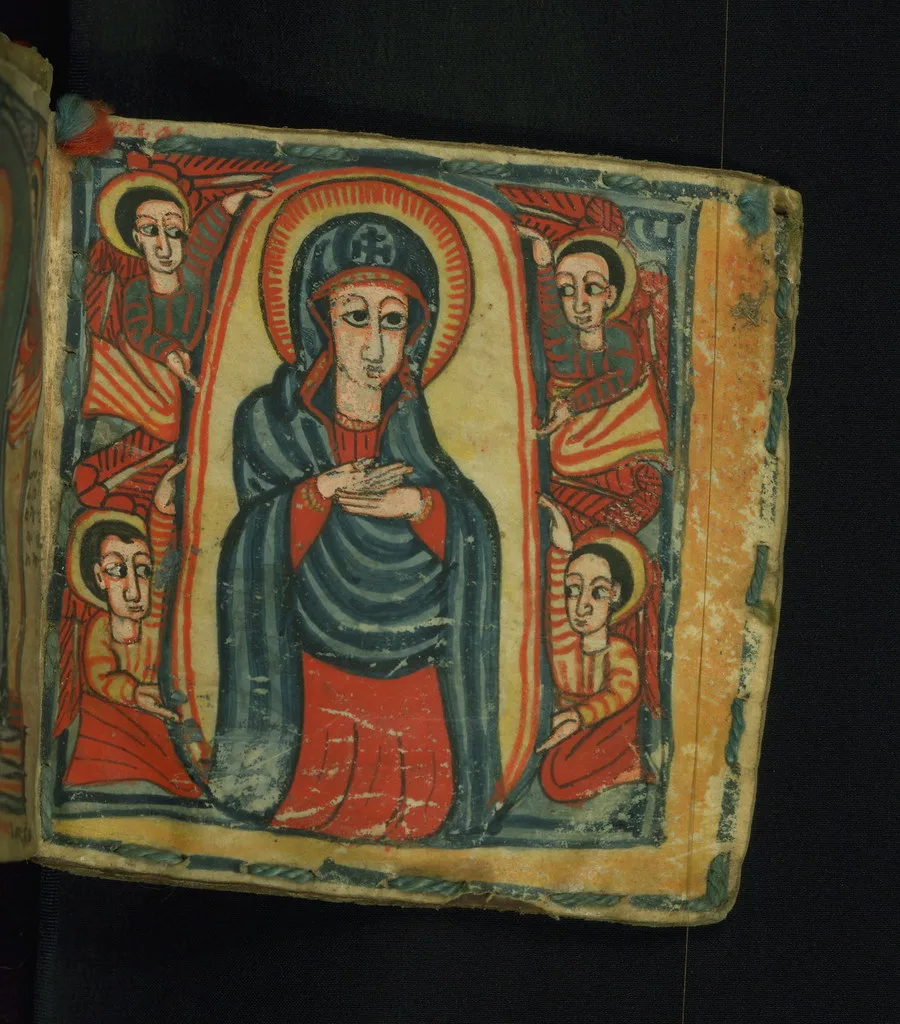 Illuminated Manuscript, Gondarine sensul, Mary enthroned, Walters Manuscript 36.10, Lower board inside