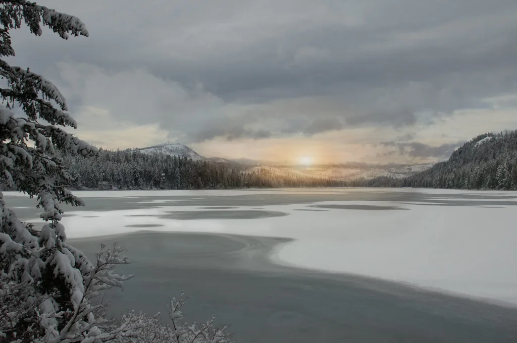 Sunset on a frozen lake, Oregon